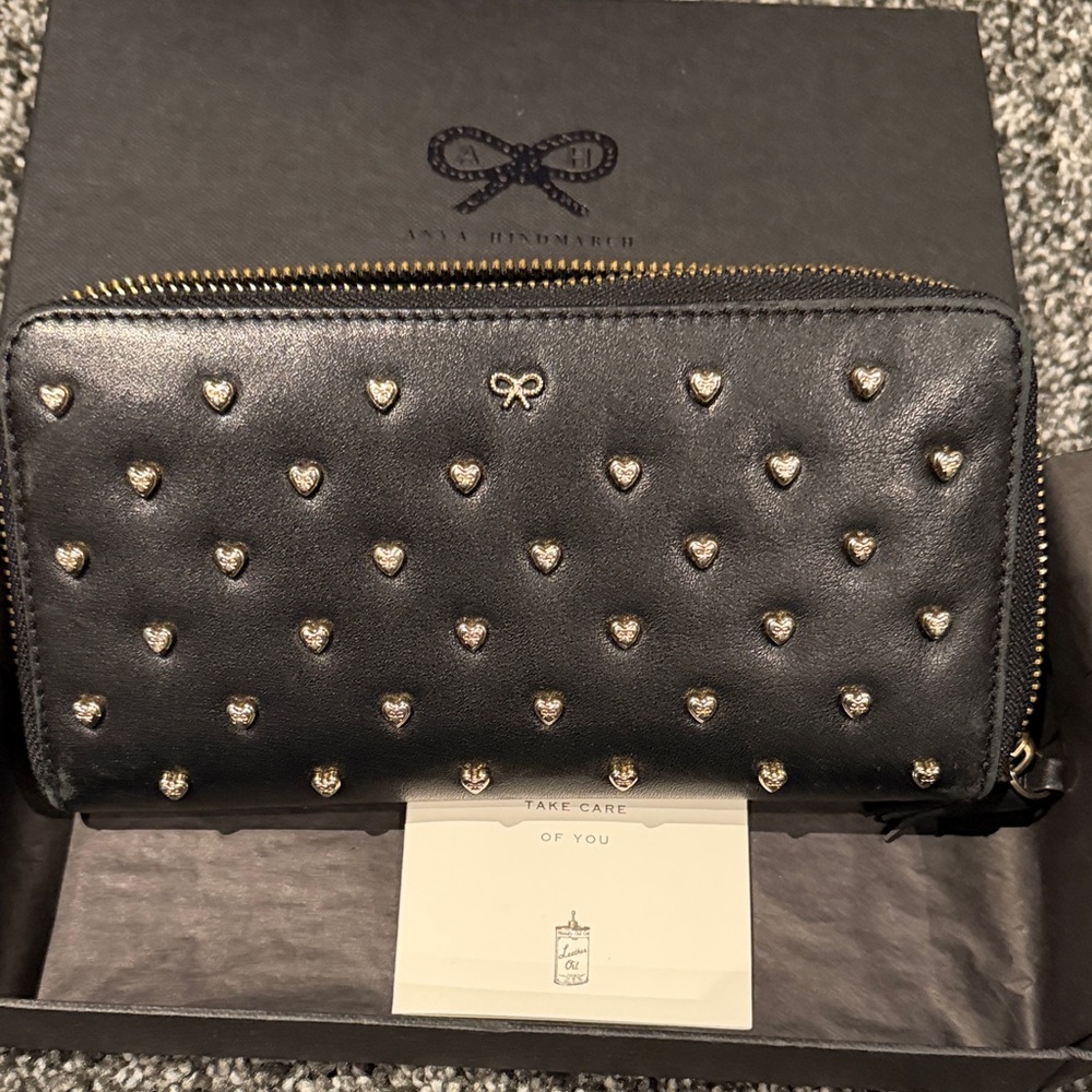 Anya Hindmarch Black Heart-Studded Wallet
